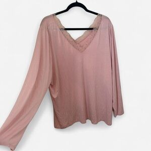 Fairycore NWT Lane Bryant Pink Long Sleeve Top Lace Detail Size 3X Coquette